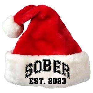 Funny Sober Varsity Est. 2023 Sobriety Celebrate Recovery Premium Christmas Santa Hat