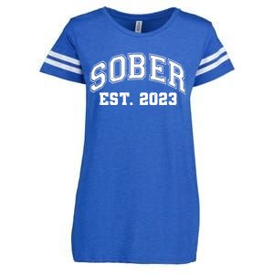 Funny Sober Varsity Est. 2023 Sobriety Celebrate Recovery Enza Ladies Jersey Football T-Shirt