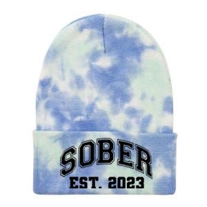 Funny Sober Varsity Est. 2023 Sobriety Celebrate Recovery Tie Dye 12in Knit Beanie