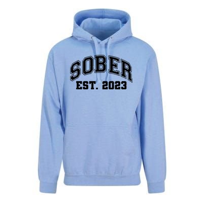 Funny Sober Varsity Est. 2023 Sobriety Celebrate Recovery Unisex Surf Hoodie