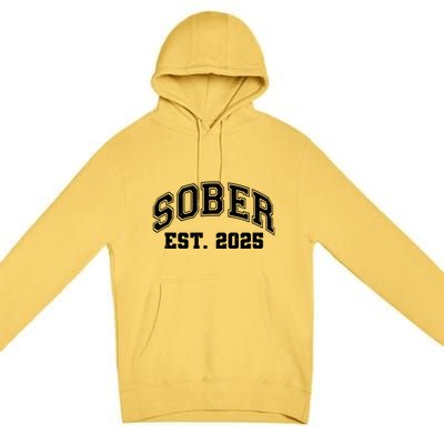 Funny Sober Varsity Est. 2025 Sobriety Celebrate Recovery Premium Pullover Hoodie