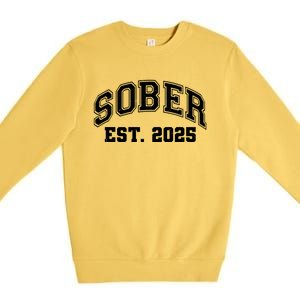 Funny Sober Varsity Est. 2025 Sobriety Celebrate Recovery Premium Crewneck Sweatshirt