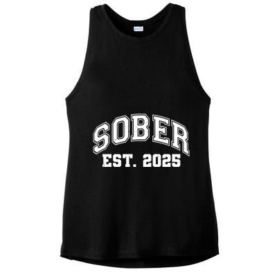 Funny Sober Varsity Est. 2025 Sobriety Celebrate Recovery Ladies PosiCharge Tri-Blend Wicking Tank