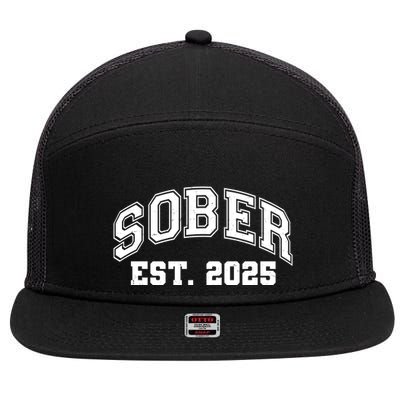 Funny Sober Varsity Est. 2025 Sobriety Celebrate Recovery 7 Panel Mesh Trucker Snapback Hat