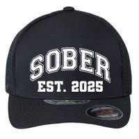 Funny Sober Varsity Est. 2025 Sobriety Celebrate Recovery Flexfit Unipanel Trucker Cap