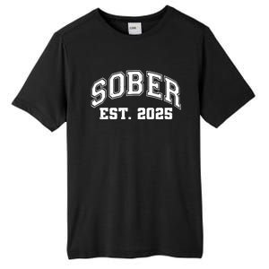 Funny Sober Varsity Est. 2025 Sobriety Celebrate Recovery Tall Fusion ChromaSoft Performance T-Shirt