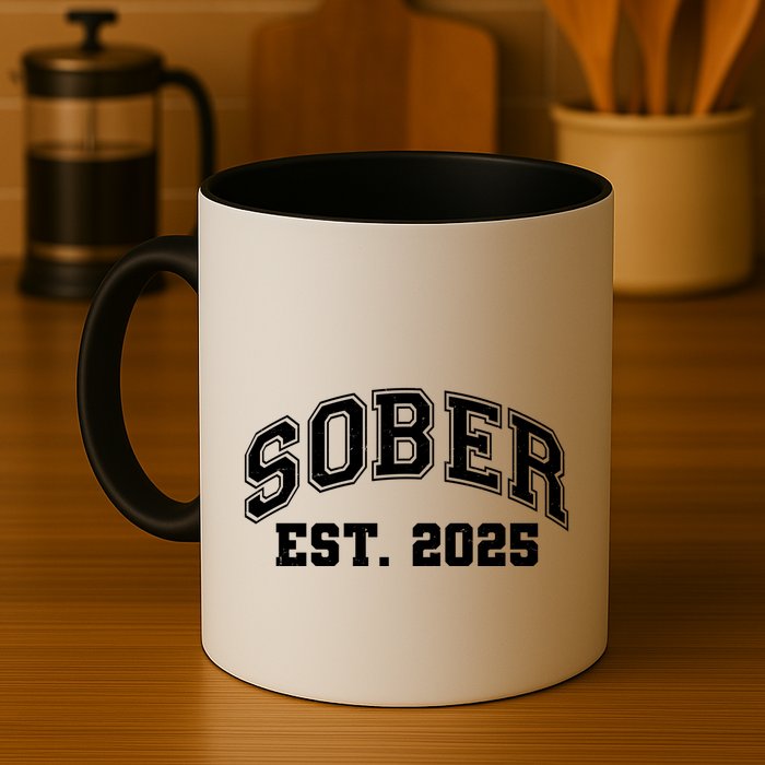 Funny Sober Varsity Est. 2025 Sobriety Celebrate Recovery Mug