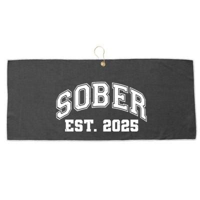 Funny Sober Varsity Est. 2025 Sobriety Celebrate Recovery Large Microfiber Waffle Golf Towel