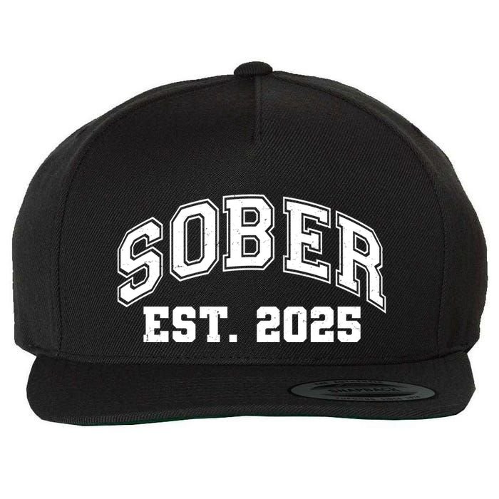 Funny Sober Varsity Est. 2025 Sobriety Celebrate Recovery Wool Snapback Cap