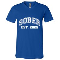 Funny Sober Varsity Est. 2025 Sobriety Celebrate Recovery V-Neck T-Shirt