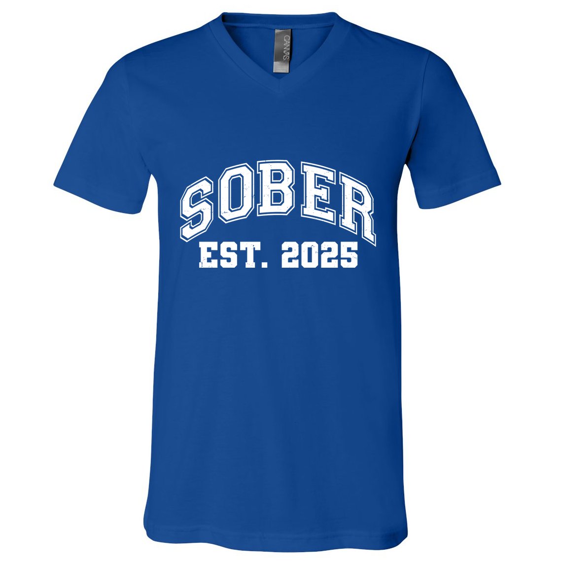 Funny Sober Varsity Est. 2025 Sobriety Celebrate Recovery V-Neck T-Shirt