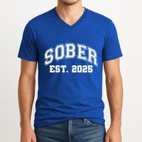 Funny Sober Varsity Est. 2025 Sobriety Celebrate Recovery V-Neck T-Shirt
