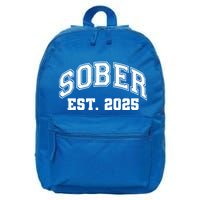 Funny Sober Varsity Est. 2025 Sobriety Celebrate Recovery 16 in Basic Backpack
