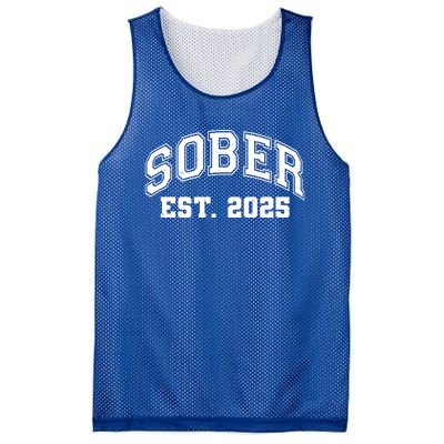 Funny Sober Varsity Est. 2025 Sobriety Celebrate Recovery Mesh Reversible Basketball Jersey Tank