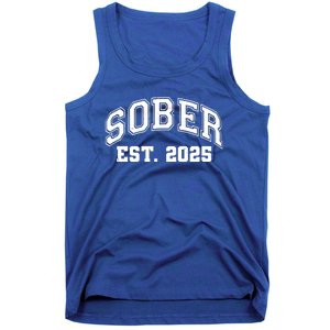 Funny Sober Varsity Est. 2025 Sobriety Celebrate Recovery Tank Top