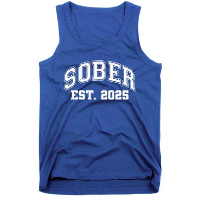 Funny Sober Varsity Est. 2025 Sobriety Celebrate Recovery Tank Top