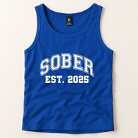 Funny Sober Varsity Est. 2025 Sobriety Celebrate Recovery Tank Top