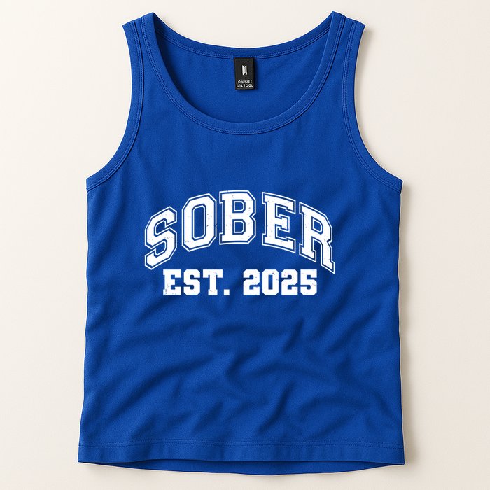 Funny Sober Varsity Est. 2025 Sobriety Celebrate Recovery Tank Top
