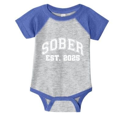 Funny Sober Varsity Est. 2025 Sobriety Celebrate Recovery Infant Baby Jersey Bodysuit