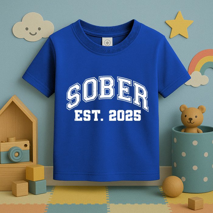 Funny Sober Varsity Est. 2025 Sobriety Celebrate Recovery Toddler T-Shirt