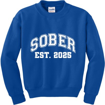 Funny Sober Varsity Est. 2025 Sobriety Celebrate Recovery Kids Sweatshirt