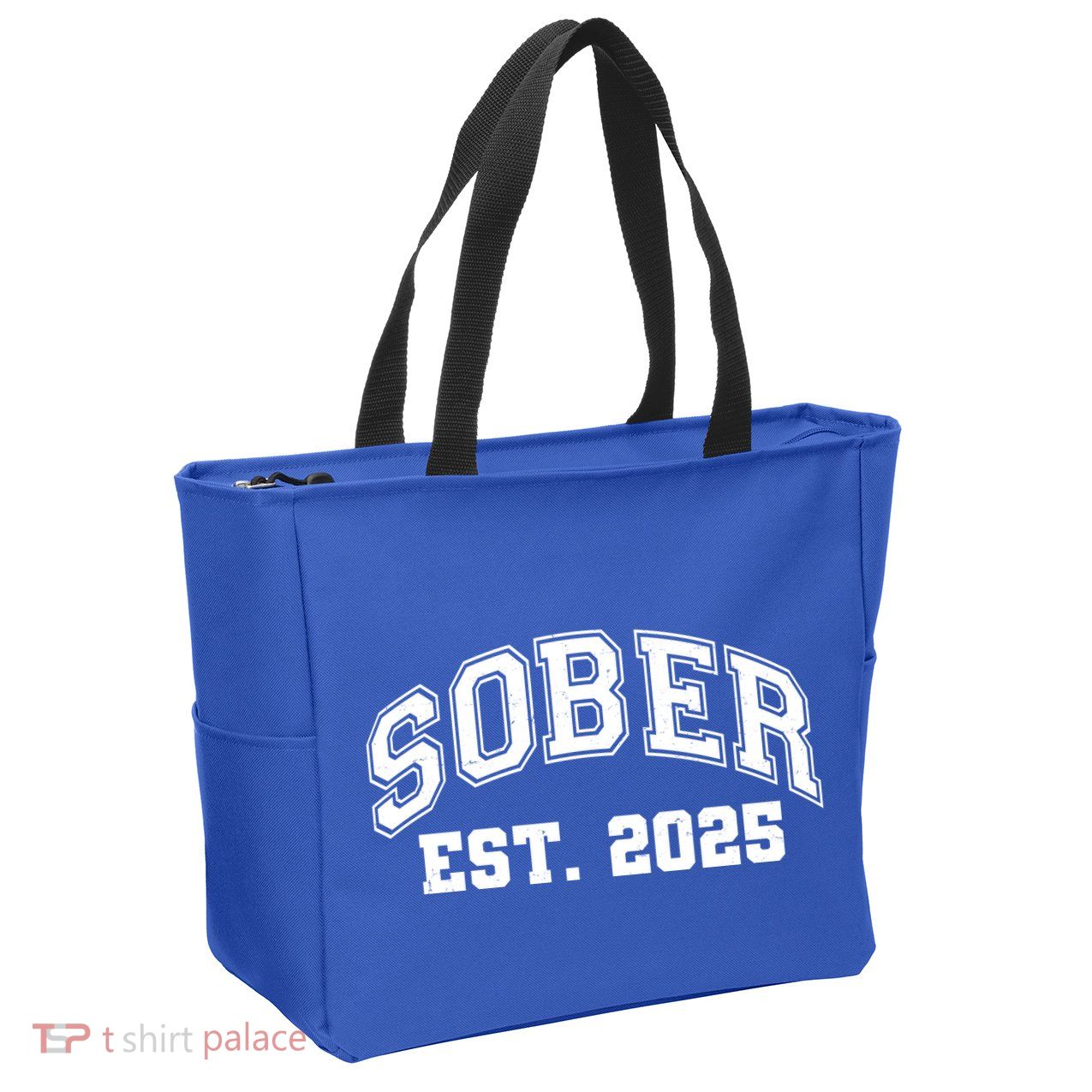Funny Sober Varsity Est. 2025 Sobriety Celebrate Recovery Zip Tote Bag