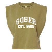 Funny Sober Varsity Est. 2025 Sobriety Celebrate Recovery Garment-Dyed Women's Muscle Tee