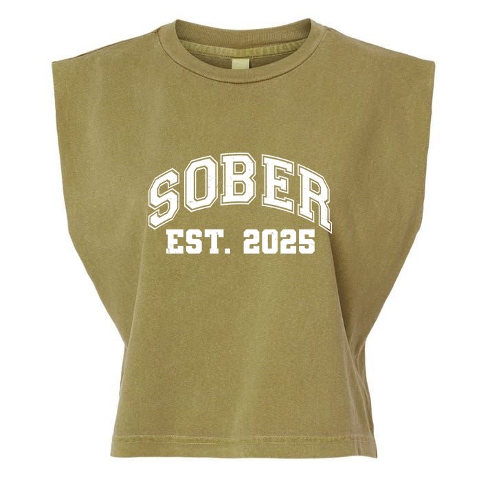 Funny Sober Varsity Est. 2025 Sobriety Celebrate Recovery Garment-Dyed Women's Muscle Tee