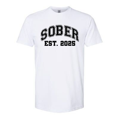 Funny Sober Varsity Est. 2025 Sobriety Celebrate Recovery Softstyle CVC T-Shirt