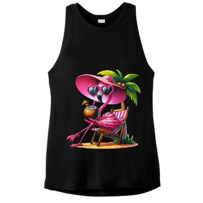 Flamingo Summer Vibes Beach Palm Tree Summer Vacation Ladies PosiCharge Tri-Blend Wicking Tank