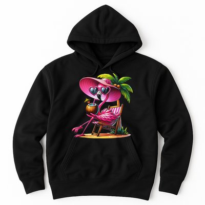 Flamingo Summer Vibes Beach Palm Tree Summer Vacation Hoodie