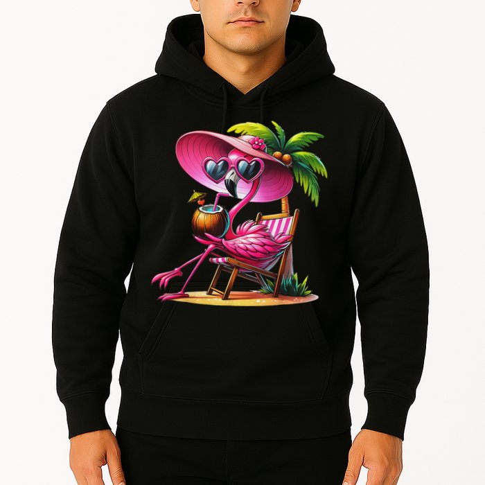Flamingo Summer Vibes Beach Palm Tree Summer Vacation Hoodie