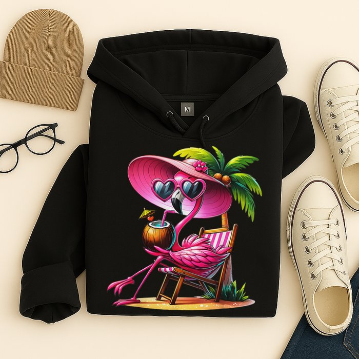 Flamingo Summer Vibes Beach Palm Tree Summer Vacation Hoodie