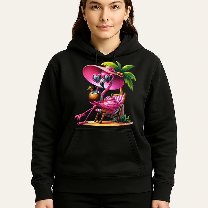 Flamingo Summer Vibes Beach Palm Tree Summer Vacation Hoodie