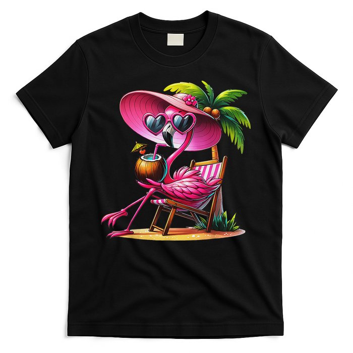 Flamingo Summer Vibes Beach Palm Tree Summer Vacation T-Shirt
