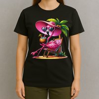 Flamingo Summer Vibes Beach Palm Tree Summer Vacation T-Shirt
