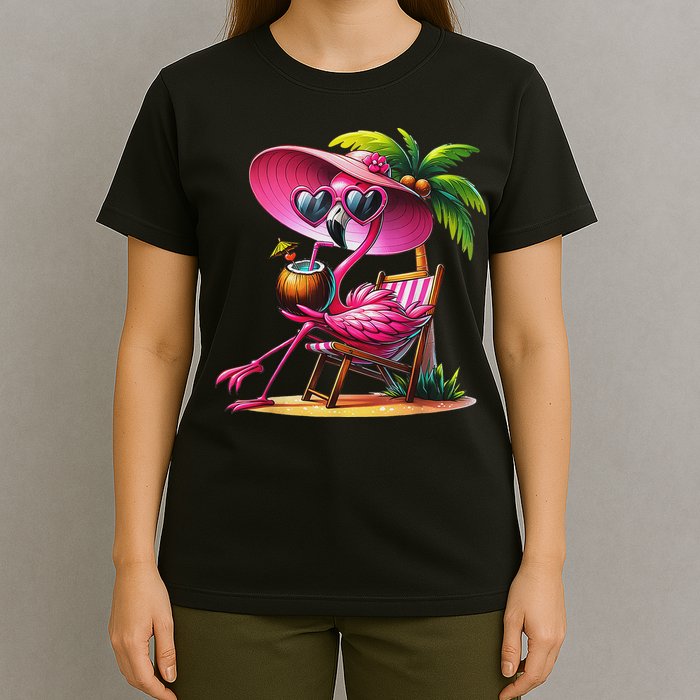 Flamingo Summer Vibes Beach Palm Tree Summer Vacation T-Shirt