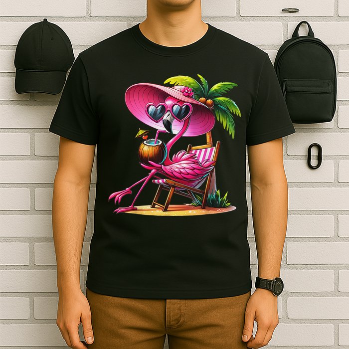 Flamingo Summer Vibes Beach Palm Tree Summer Vacation T-Shirt