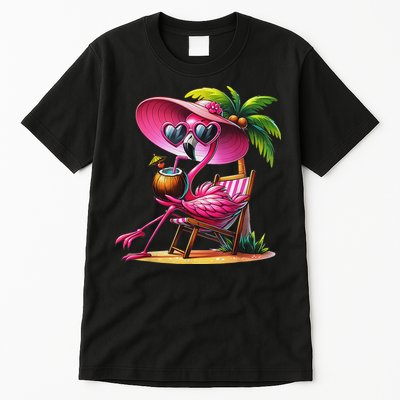 Flamingo Summer Vibes Beach Palm Tree Summer Vacation Tall T-Shirt