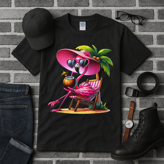 Flamingo Summer Vibes Beach Palm Tree Summer Vacation Tall T-Shirt
