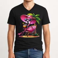 Flamingo Summer Vibes Beach Palm Tree Summer Vacation V-Neck T-Shirt