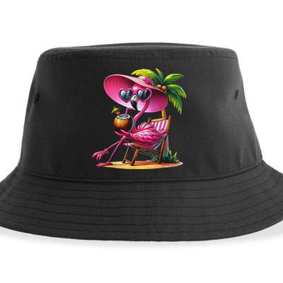 Flamingo Summer Vibes Beach Palm Tree Summer Vacation Sustainable Bucket Hat