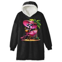 Flamingo Summer Vibes Beach Palm Tree Summer Vacation Hooded Wearable Blanket