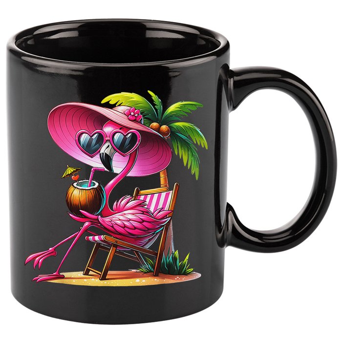Flamingo Summer Vibes Beach Palm Tree Summer Vacation 11oz C Handle Ceramic Mug