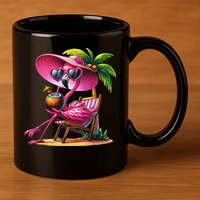 Flamingo Summer Vibes Beach Palm Tree Summer Vacation 11oz C Handle Ceramic Mug