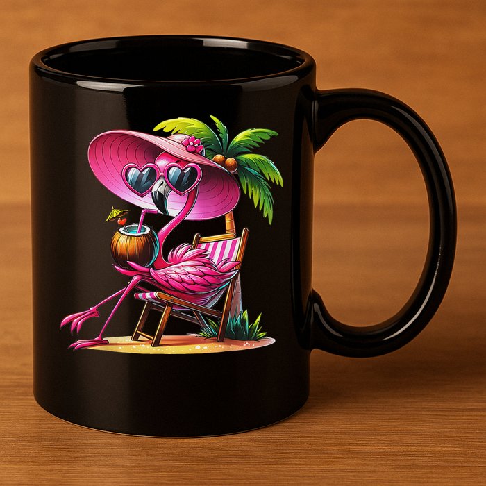 Flamingo Summer Vibes Beach Palm Tree Summer Vacation 11oz C Handle Ceramic Mug