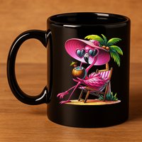 Flamingo Summer Vibes Beach Palm Tree Summer Vacation 11oz C Handle Ceramic Mug