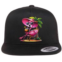 Flamingo Summer Vibes Beach Palm Tree Summer Vacation Flat Bill Trucker Hat