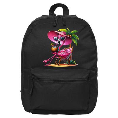 Flamingo Summer Vibes Beach Palm Tree Summer Vacation 16 in Basic Backpack