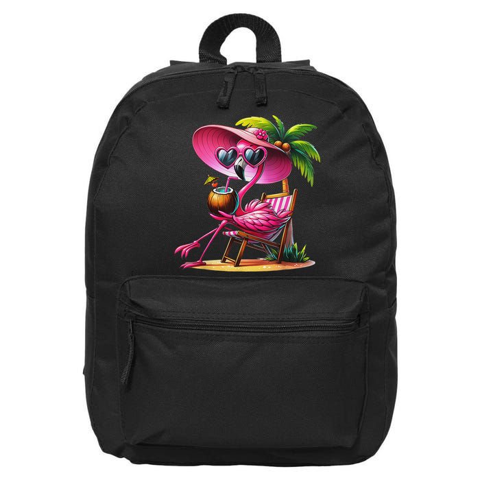 Flamingo Summer Vibes Beach Palm Tree Summer Vacation 16 in Basic Backpack